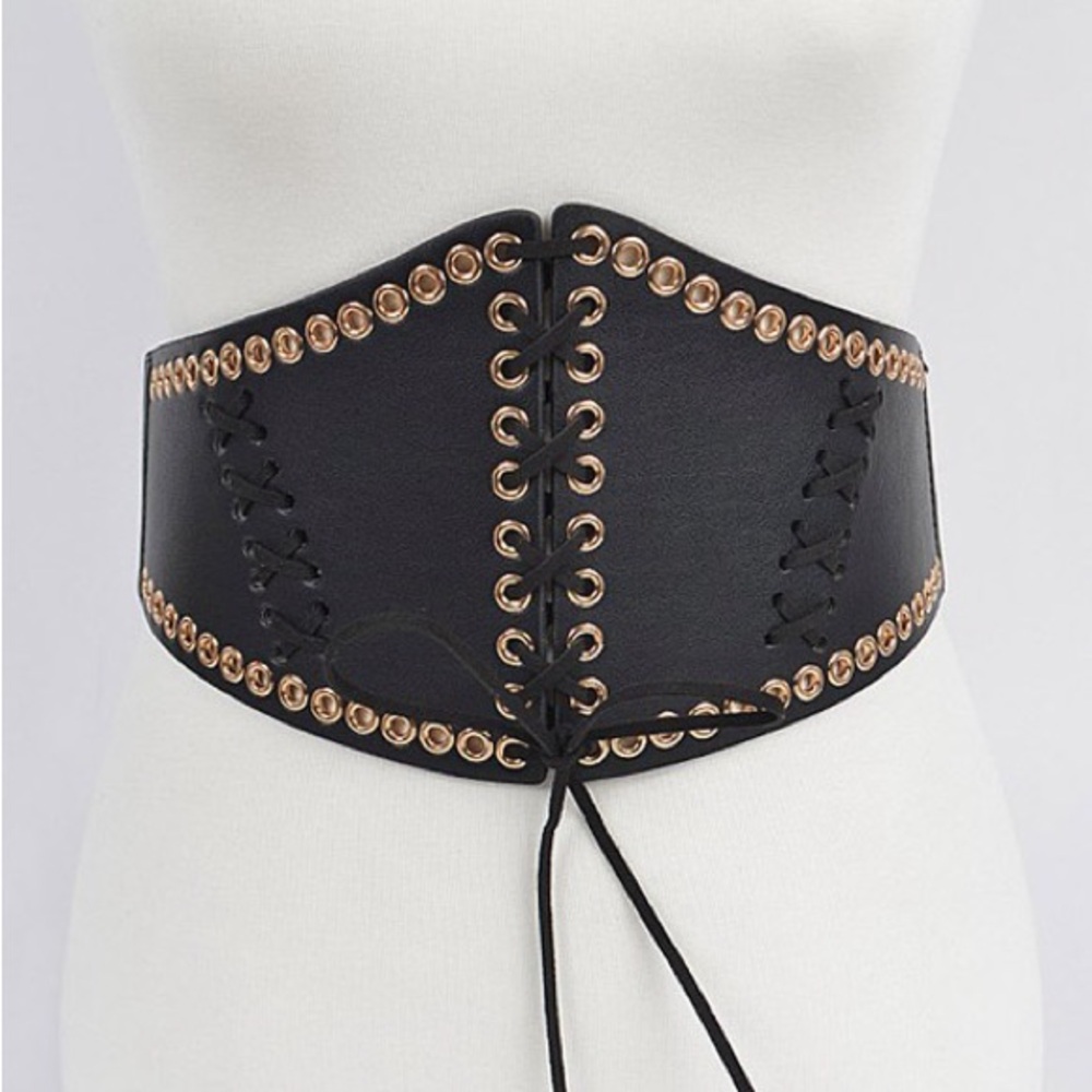 Corset stretch belt with eyelet. Polyurethane/elastic. Sexy belt front lace